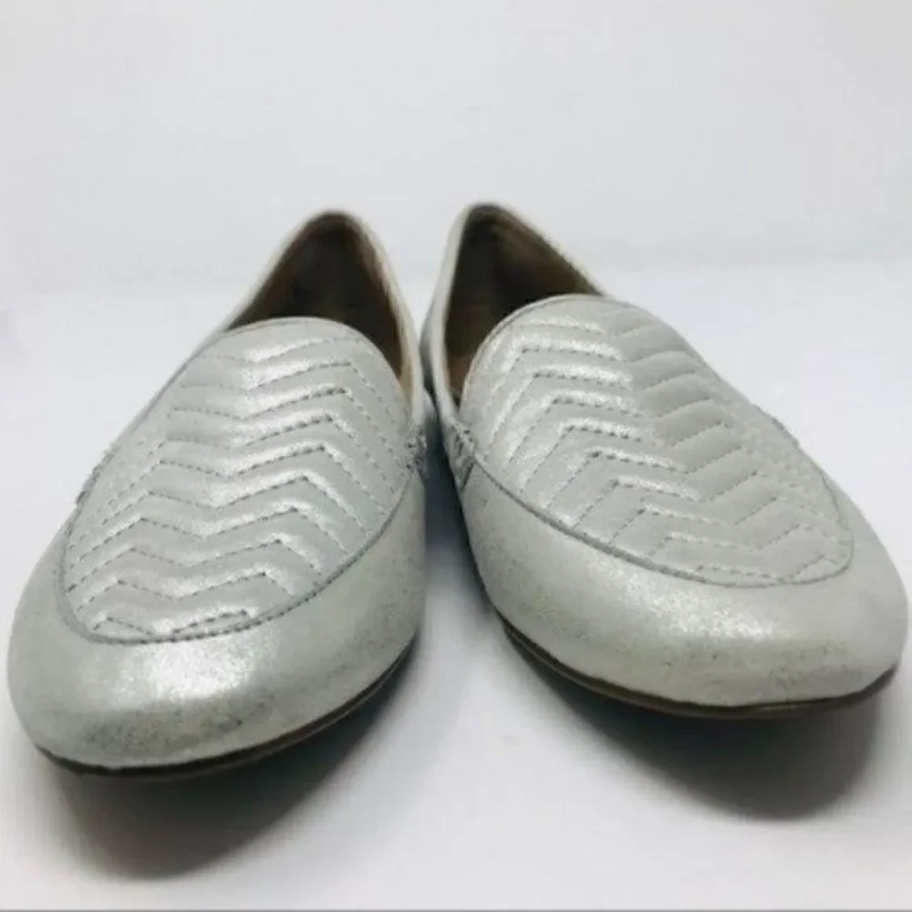 Talbots womans metallic silver suede slip on slipper 6M BoxB